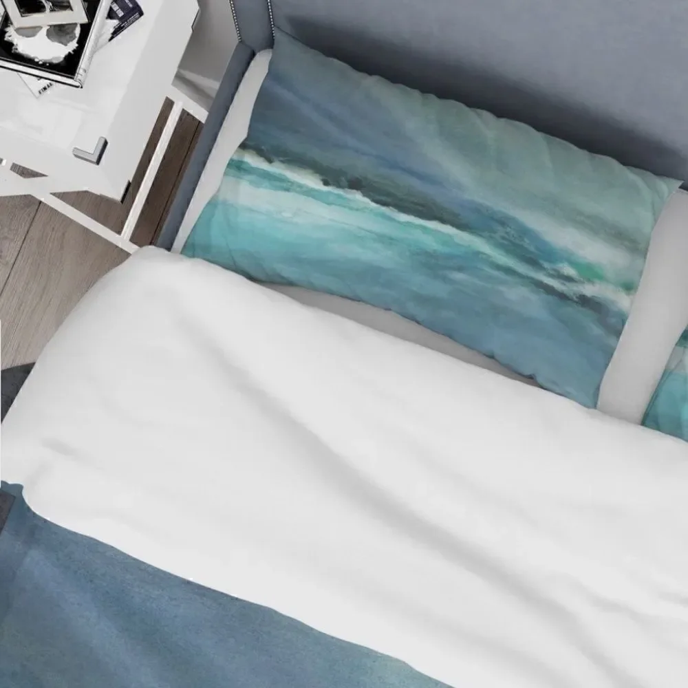 Designart Indigo Abstract Watercolor Blue' Coastal Duvet Cover Set - Full/Queen